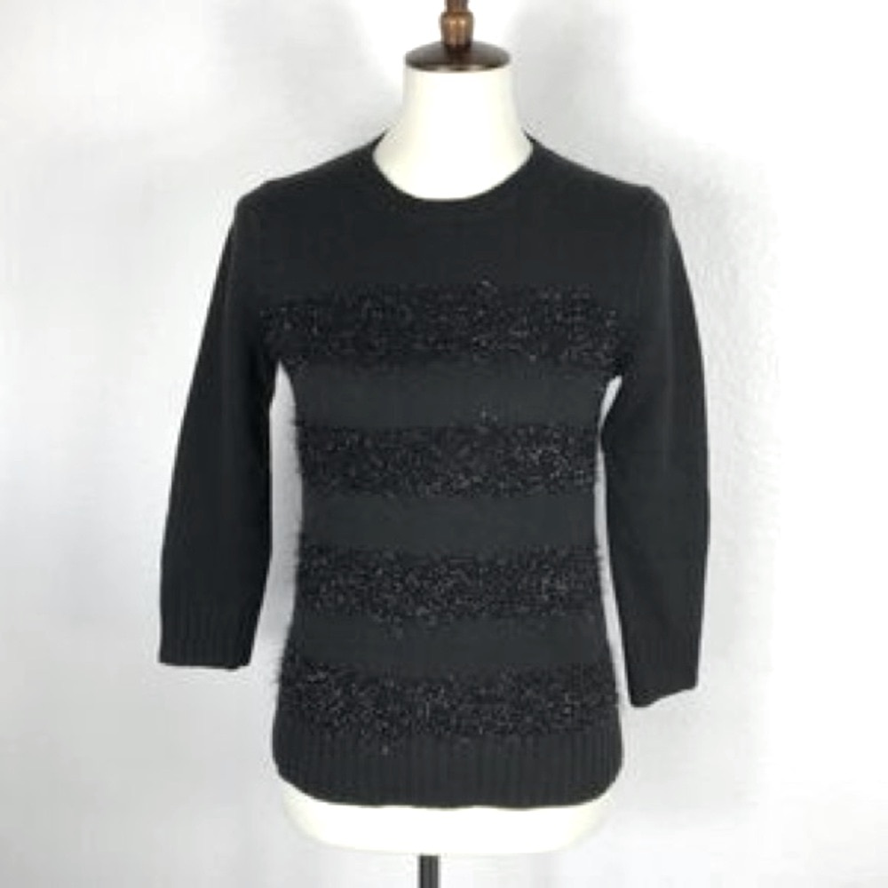 NWT! Ann Taylor Black Metallic Shimmer Cashmere Wool 3/4 Arm Sweater XS ✨